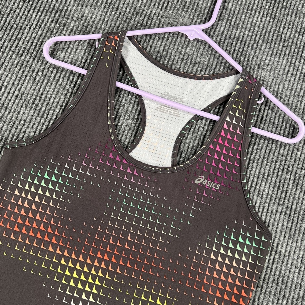 Asics Tank Top Womens Small Black Rainbow Racerback Running Gym Shirt Athletic